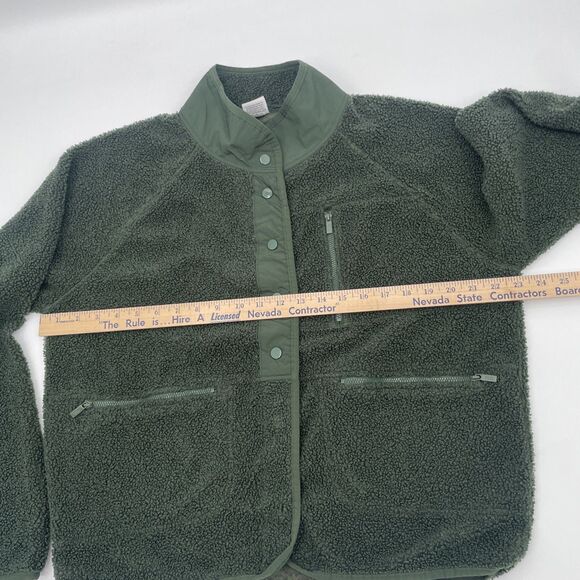 Victorias Secret PINK Jacket Medium Dark Green Sherpa Snap Buttons Pockets - Picture 8 of 11